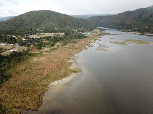 An aerial view of the Chaihuin tidal marsh Chile